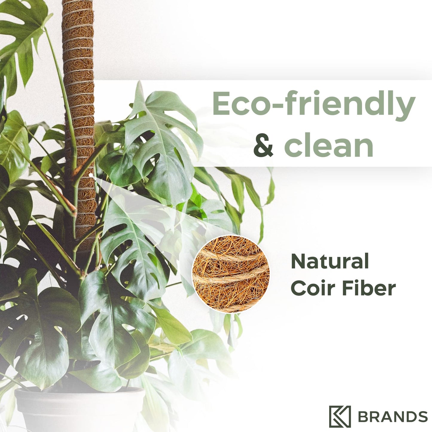 K-Brands 48'' Bendable Moss Pole Monstera Plant Support - Coconut Palm Fiber - Brown - Rectangular - Climbing Plant Support Structure