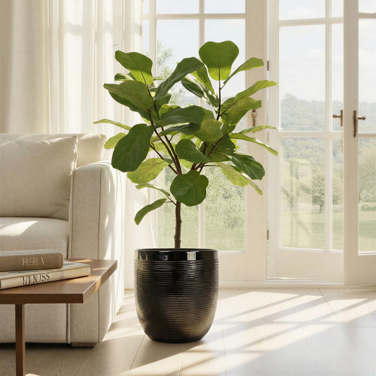 Creative Co-Op Embossed Textured Stoneware Planter, Matte Black