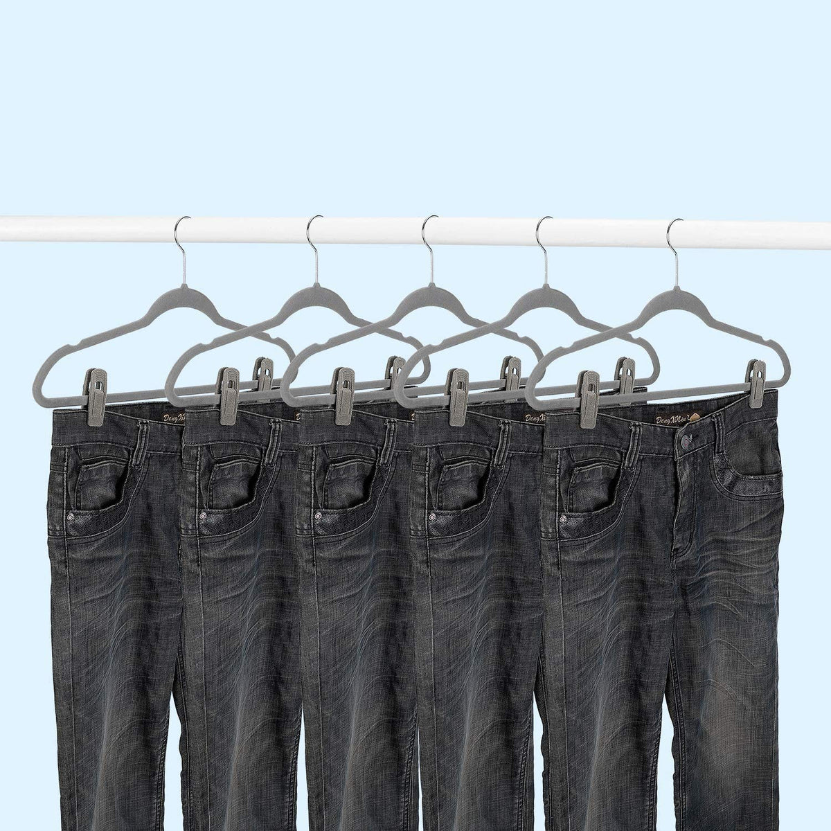 Grey Velvet Hangers Clips 50 PCS