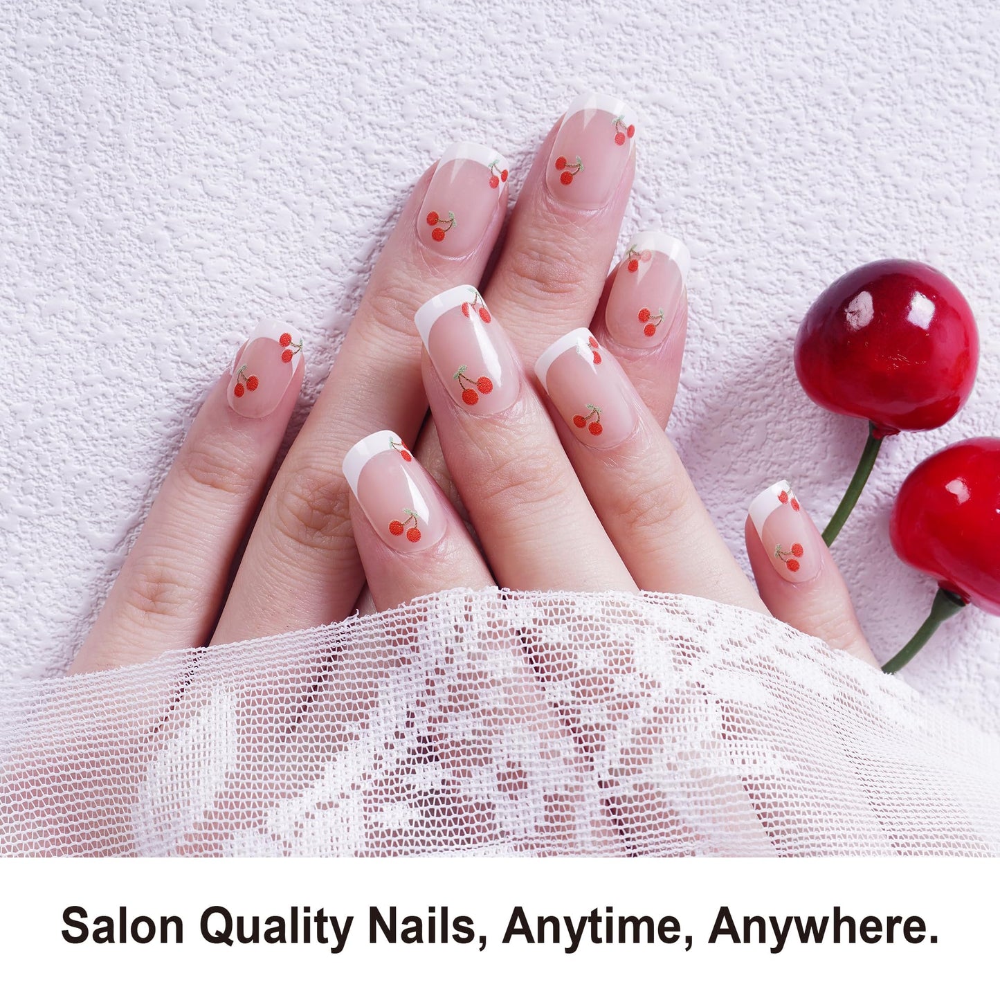 DANNI & TONI Semi Cured Gel Nail Strips Cherry White French Tips Gel Nail Wraps 28 Stickers | Chérie Tips