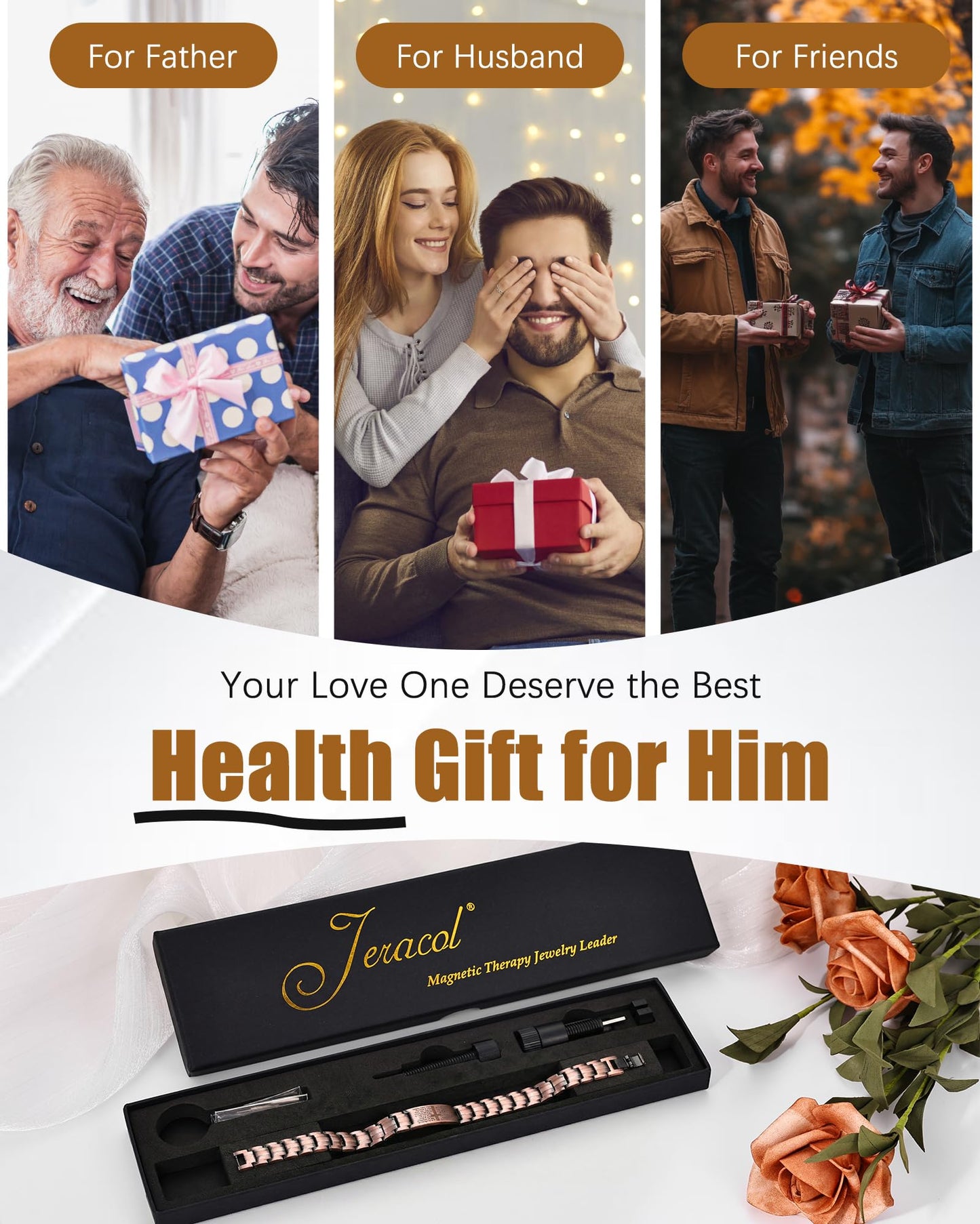 Jeracol Copper Cross Bracelet for Men, Ultra Strength Magnetic Bracelets for Men - Adjustable Copper Jewelry with Sizing Tool & Gift Box