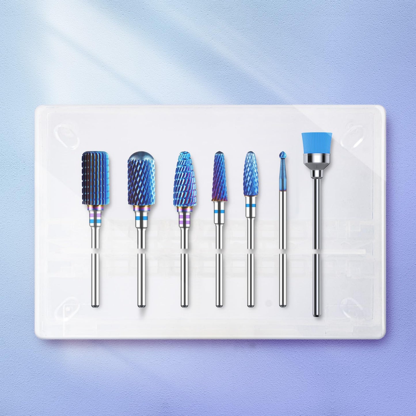 MelodySusie Nail Drill Bits 7pcs, Tungsten Carbide Drill Bits for Acrylic Gel Nail Polish Hard Gel Nail Remove, 3/32'' Nail Bits Set for Nail Drill Efile, Manicure Pedicure Salon Nail Tools, Blue