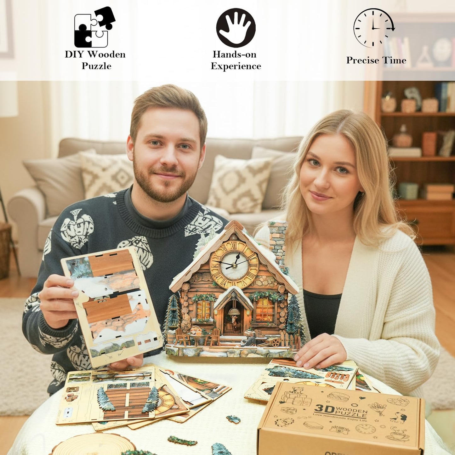 Cutywood 3D Wooden Puzzles for Adults Clock-Wooden House Design Model Kit-Mechanical DIY Pendulum Clock with Roman Numerals-Desk Home Office Decor Personalized Gift for DIY Lovers