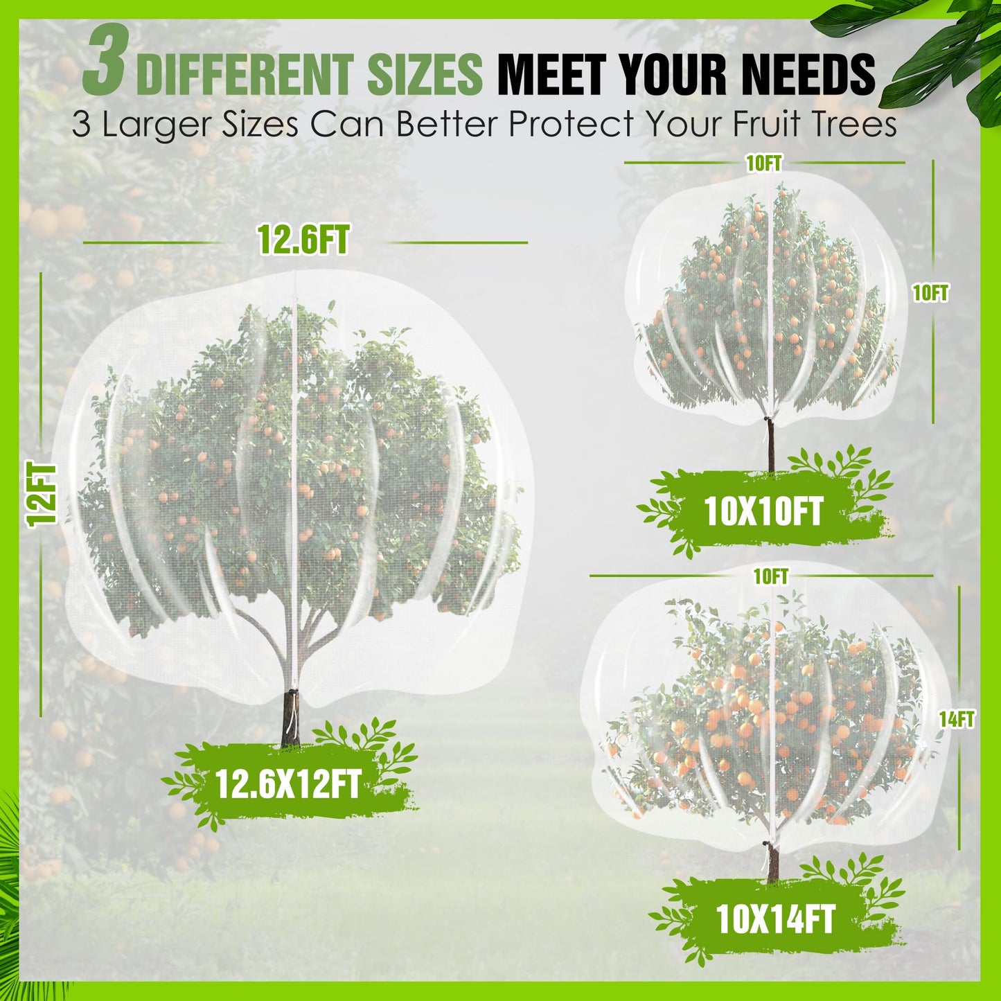 12.6 * 12FT Large Fruit Tree Netting, Tree Nets for Fruit Trees with Zipper and Drawstring, Insect Netting Barrier for Garden Blueberry Bushes Cherry Peach Apple Protection from Squirrels Birds Pests