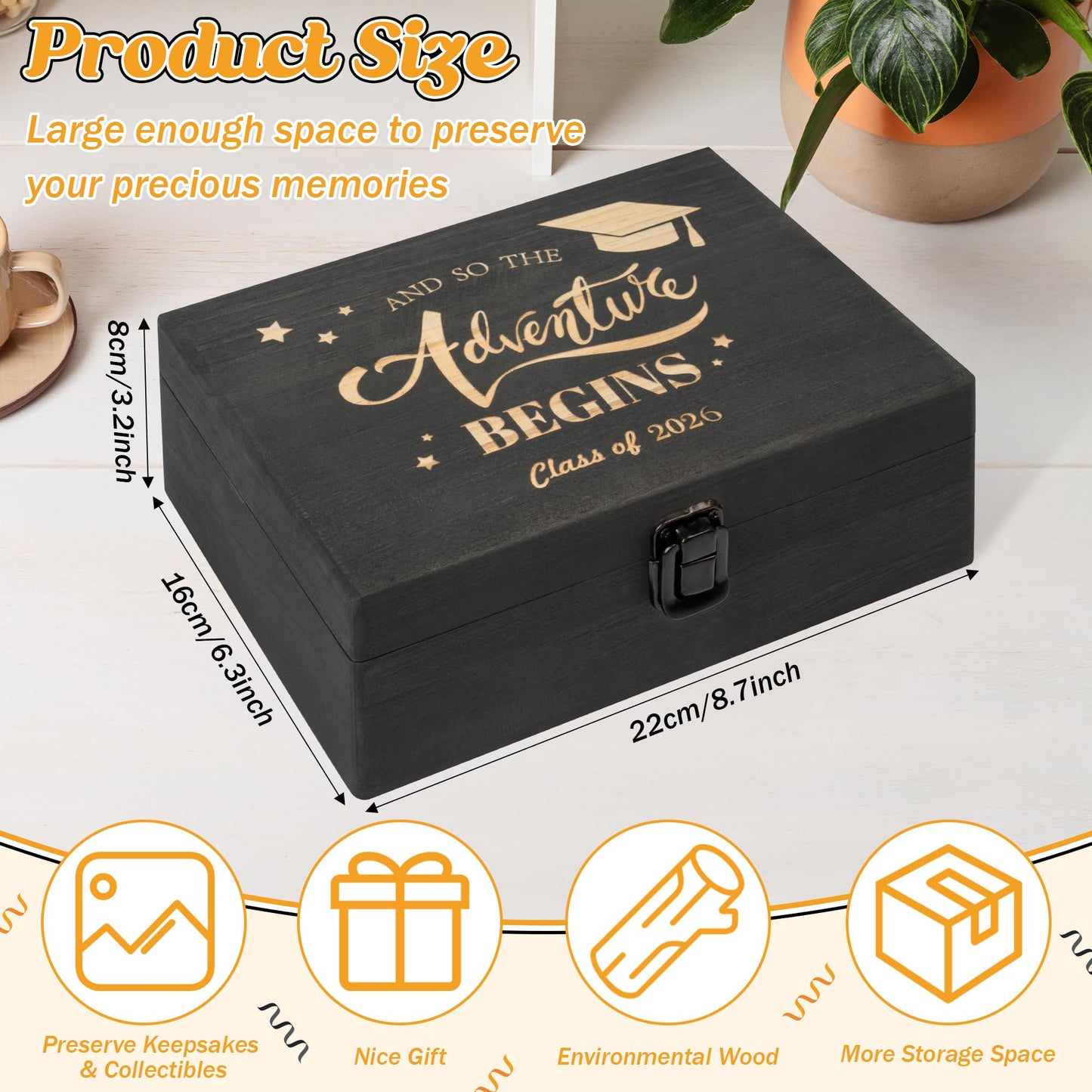 R HORSE Graduation Keepsake Wood Box, Engraving Wooden Memory Box for High School Graduates, Engraved Class of 2026 Graduation Gift for Him Her Party Favor & Memory Storage