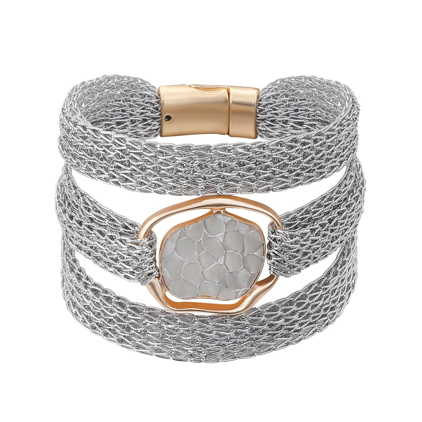 YKKZART Silver Bracelet for Women Multi-layer Mesh Chain Disc Bracelet Silver Mesh Bangle Bracelet Trendy Statement Gift