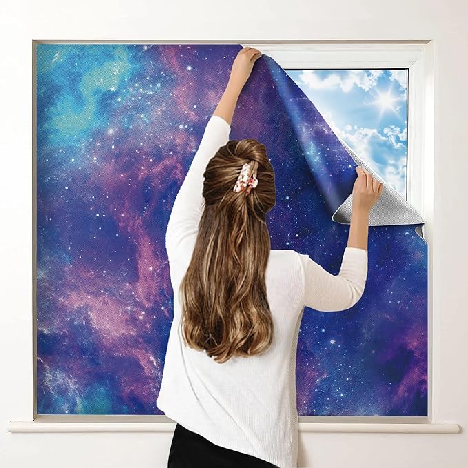 100% Blackout Curtains for Bedroom, Portable DIY Window Blinds, No Drill Window Shades & Blackout Blinds with Stickers & Tabs for Travel, Dorm Room, Media Room (Starry Sky, 118" x 57")
