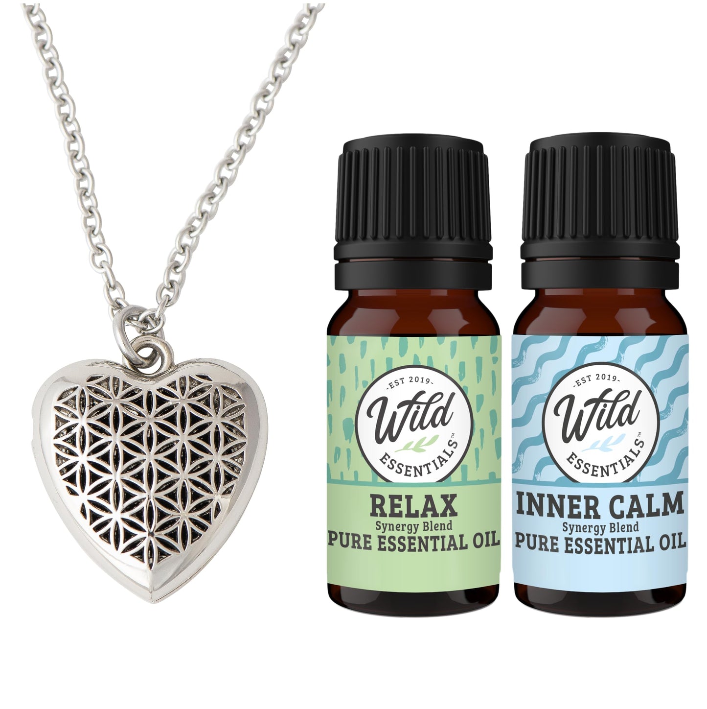 mEssentials Heart Aromatherapy Essential Oil & Diffuser Necklace Gift Set Stainless Steel Gift Set