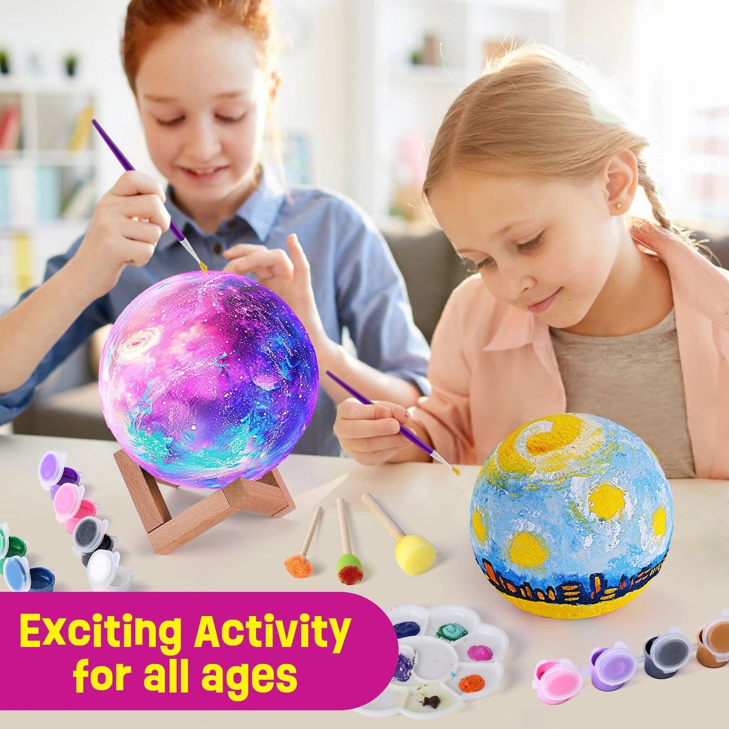 LAOESE Paint Your Own Moon Lamp Kit, Cool Gifts DIY 3D Moon Night Light, Arts and Crafts for Kids Ages 8-12, Space Art Supplies Craft Kits, Girls Boys Birthday Gifts for Kids Ages 3 4 5 6 7 8-12+