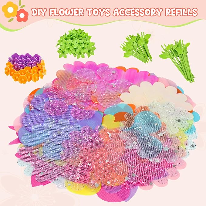 ZuxZuce Fabric Flower Bouquet Toys Refill Pack – DIY Arts & Crafts Toy Accessories (Main Kit Not Included)