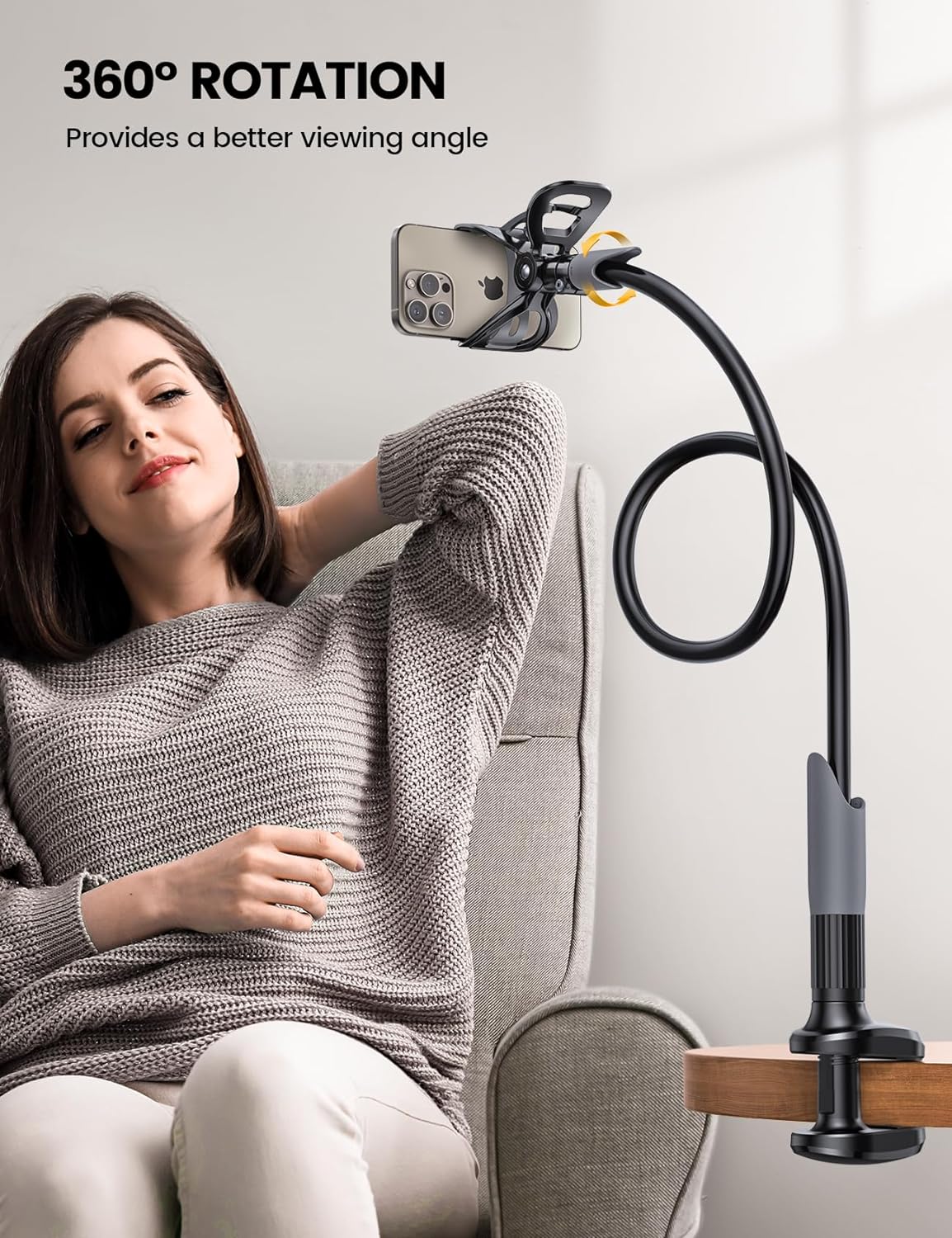 Lamicall Gooseneck Phone Holder for Bed - Cell Phone Mount Clamp Clip, Flexible Long Arm, Overhead Mount for Desk Headboard Bedside, for iPhone 16 Pro Max, 15 Pro Max, 14 Plus, 13 Mini & 4-7" Phone