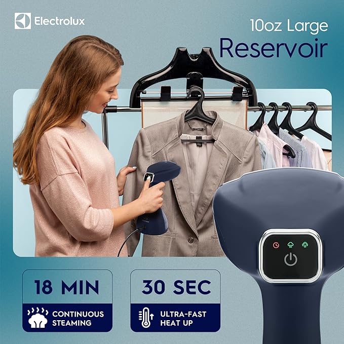 Electrolux Steamer for Clothes, LX15003 Portable Handheld Fabric and Garment Steamer Iron Press Wrinkle Remover with Lint Remover & Fabric Brush – Blue