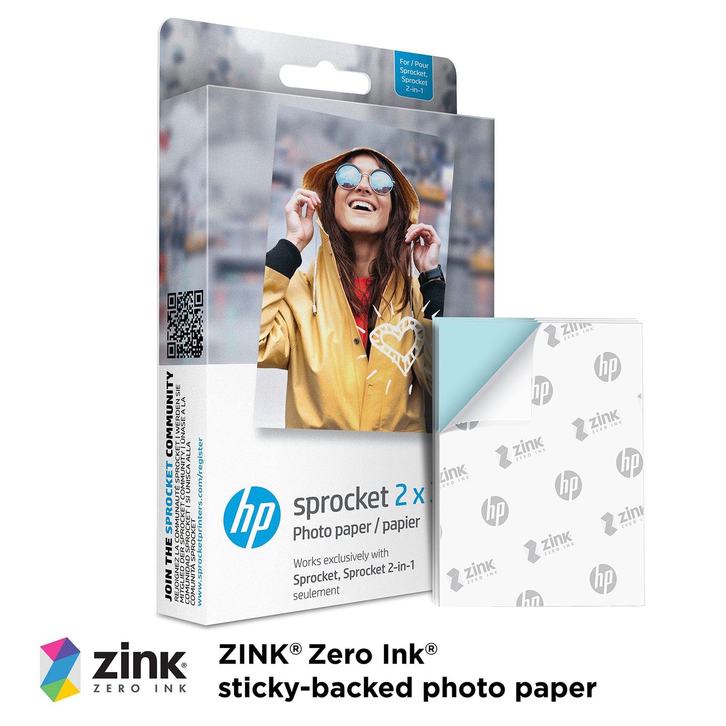 HP Sprocket 2x3" Premium Zink Sticky Back Photo Paper (50 Sheets) Compatible with HP Sprocket Photo Printers.