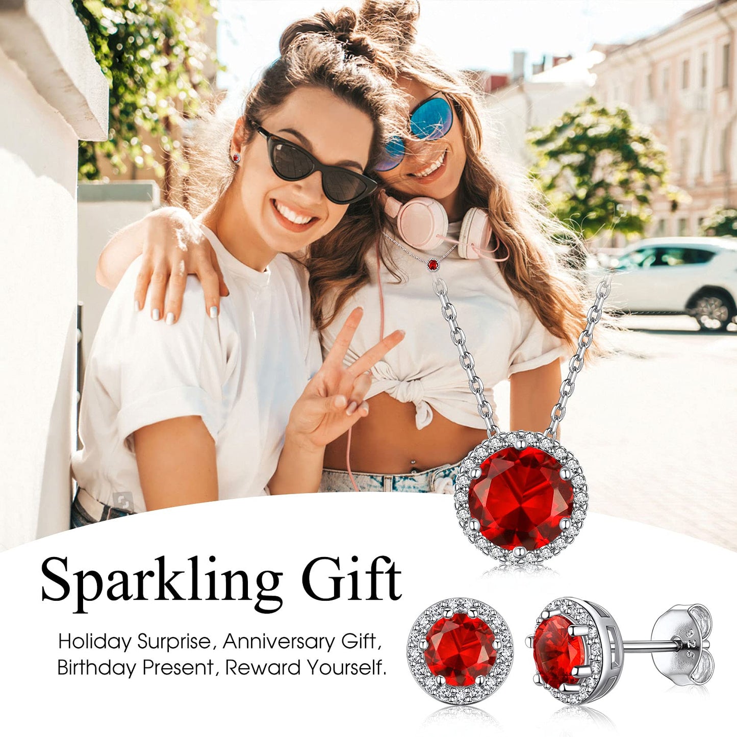 Bestyle Brilliant Created July Ruby CZ Birthstone Earrings 925 Sterling Silver Earrings for Women