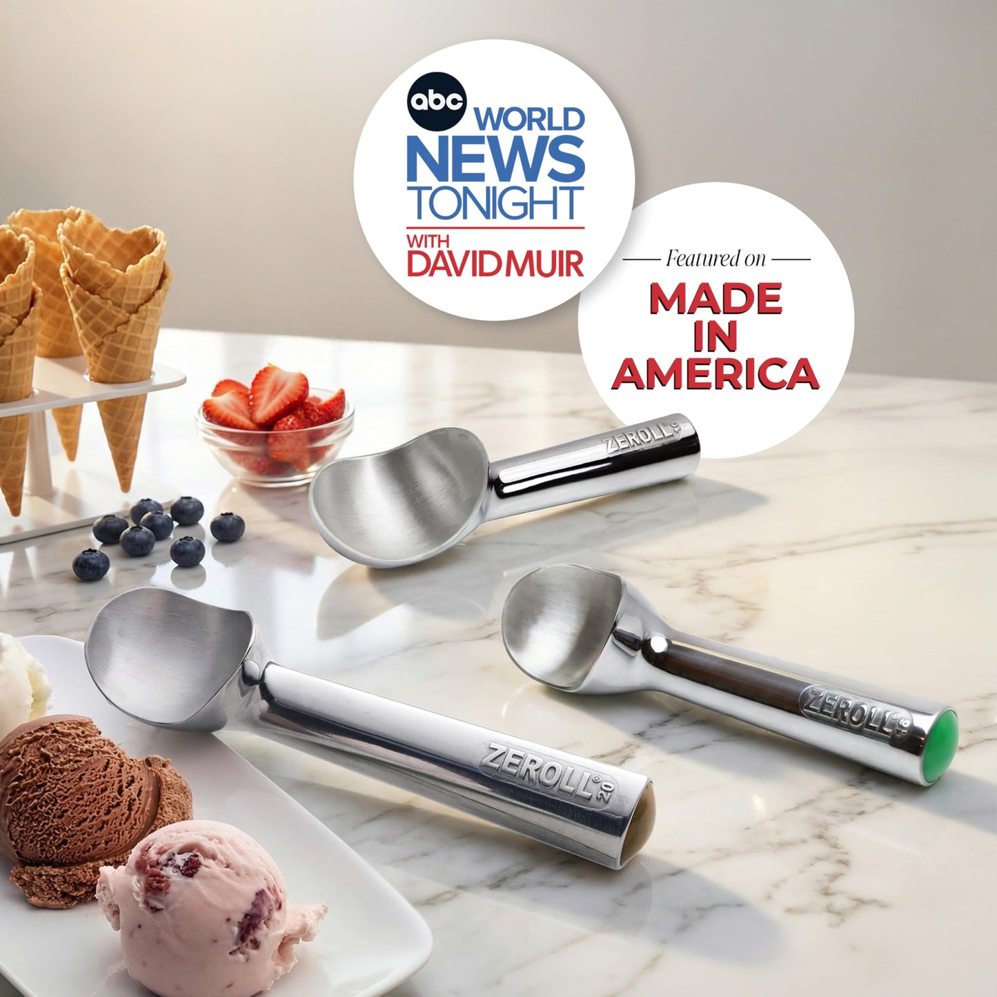 Zeroll Original Ice Cream Scoop Unique Liquid Filled Heat Conductive Handle Simple One Piece Aluminum Design Easy Release Made in USA, 2.5-Ounce, Silver
