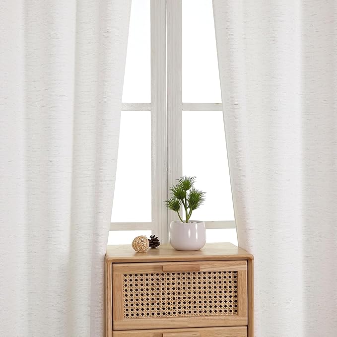 Chyhomenyc Bennet Linen Curtains 63 Inch Length 2 Panels, Faux Linen Textured Burlap Light Filtering Soft Rod Pocket Window Treatment Drapes for Living Room Bedroom, 40Wx63L Inch, Set of 2, Natural