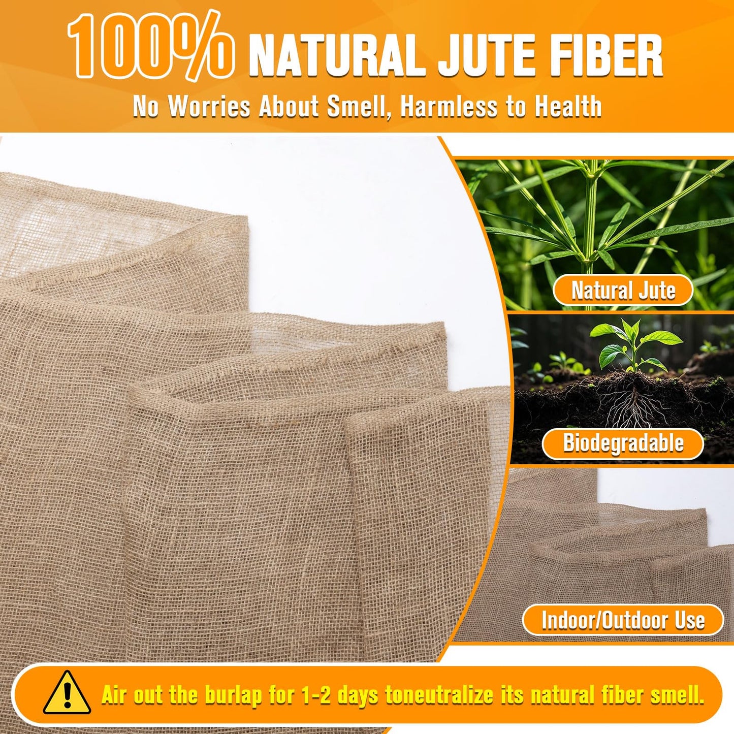 Natural Jute Burlap Roll 40Inch x 40Ft, High-Density Burlap Fabric, Biodegradable & Breathable for Gardening (Tree Wrap, Weed Barriers), Crafts, Landscaping & Wedding Decor