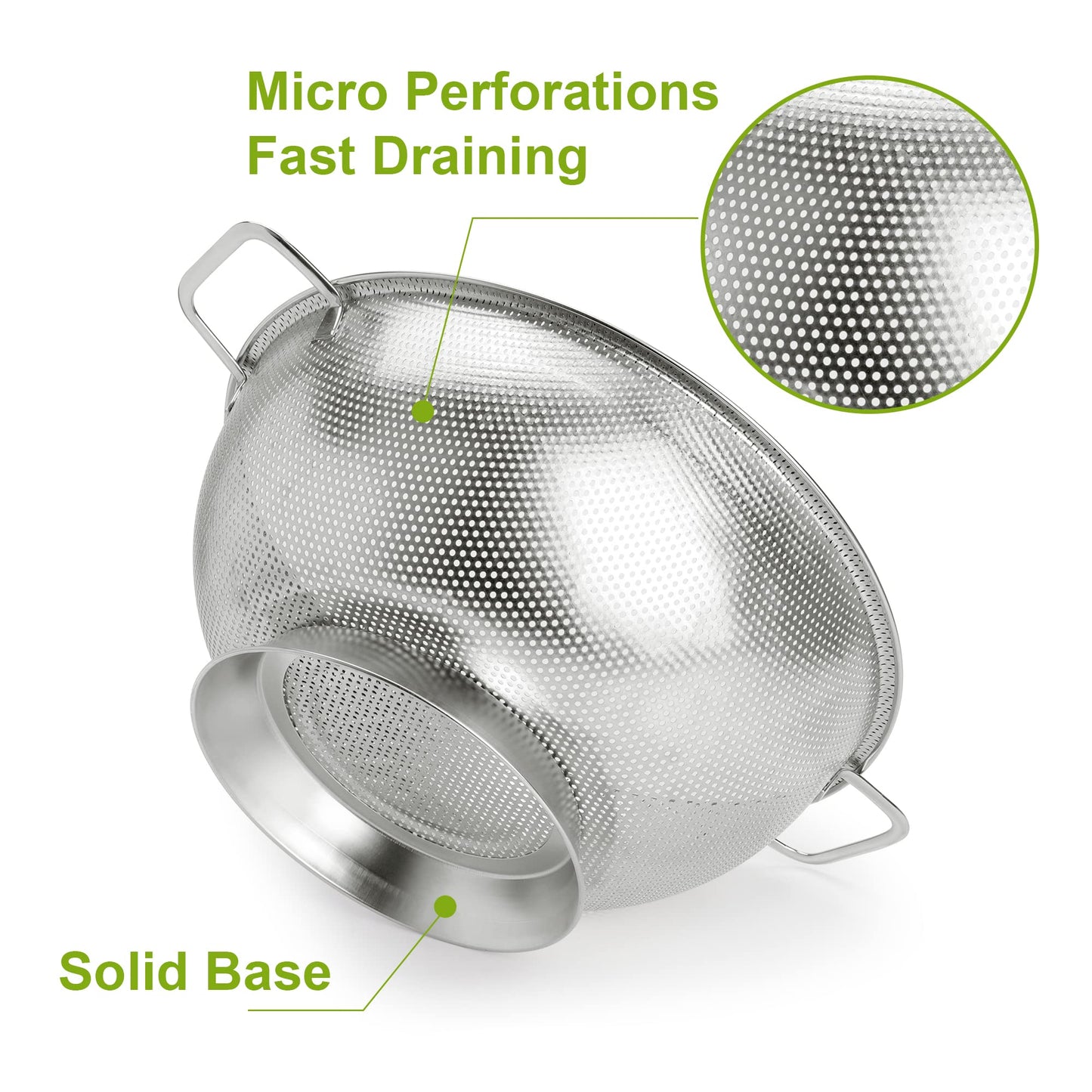 Gulex Colander Stainless Steel 5-Quart, Strainer for Kitchen Food, Dishwasher Safe