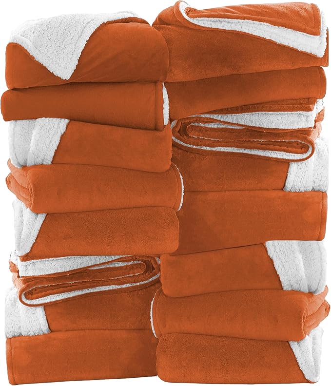 IR Imperial Rooms Rust Sherpa Fleece Throw Blanket for Bed - Wholesale Bulk Pack of 16 Sherpa Blankets - Soft Fluffy Throw Blankets for Hotels, Guest Bedroom, 50x60 Inches