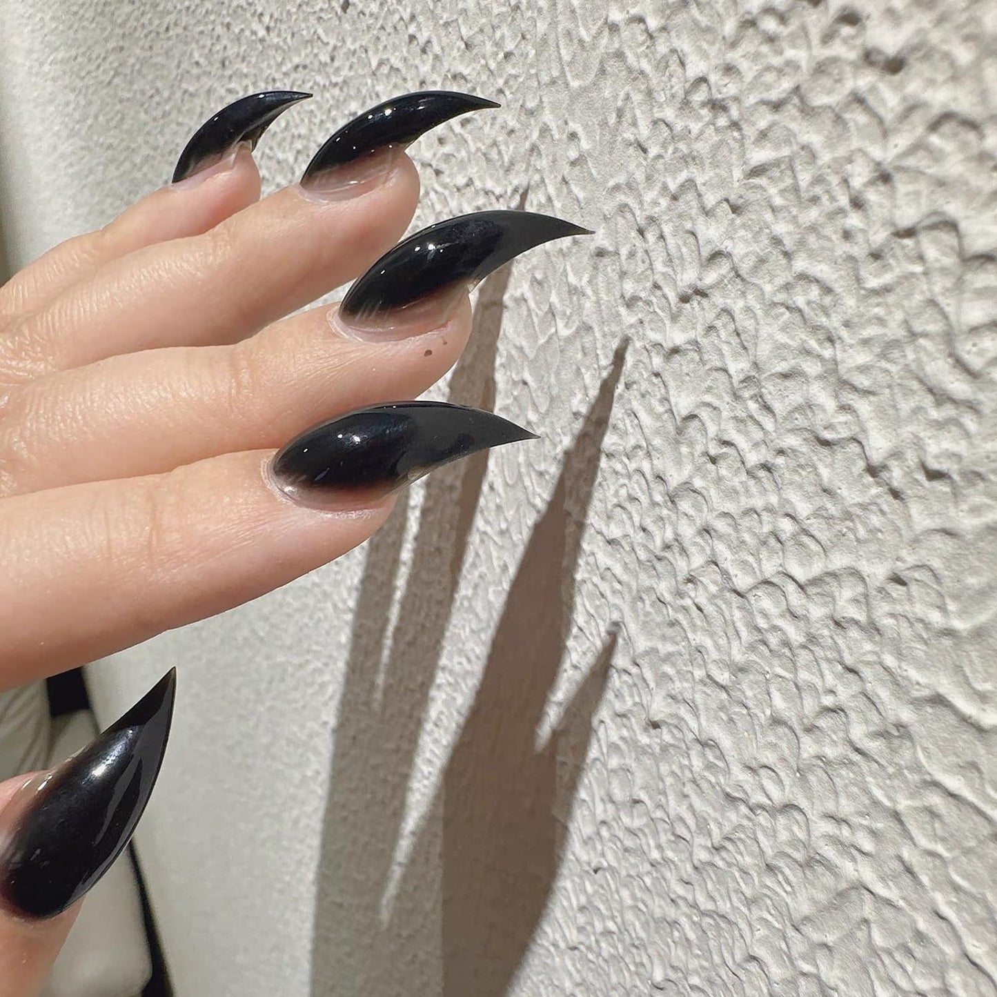 Luxury Press on Nails Medium Stiletto Handmade Eagle Claw Unique Reusable ABS Material Fake Nails Dragon Cat Claw False Nails with Designs Black Glossy Glue on Nail Curved Thick Acrylic Nail(M)
