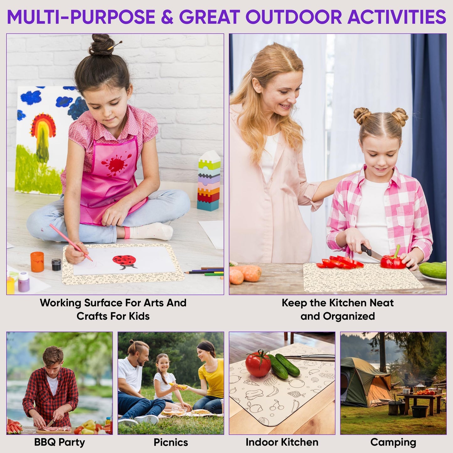 Purple Dot 30 Pack Disposable Cutting Board Sheets – Large Flexible Cutting Mats for Meat, Chicken, Fish & Vegetables – Portable Chopping Board Liners for Kitchen, Crafts, Art Projects & Camping
