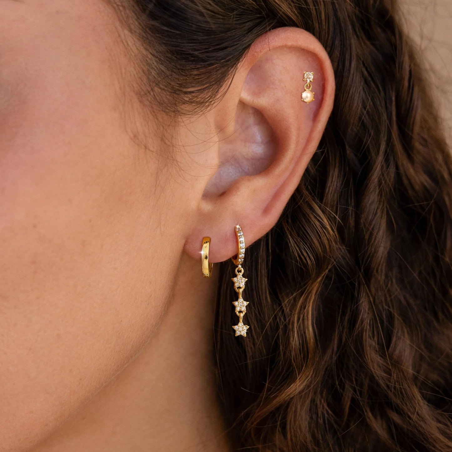 Moodear Dainty Pearl Drop Hoop Earrings for Women - Trendy 14K Gold Plated Dangle Stud Chain Baroque Pearls Hypoallergenic Earring Sets for Multiple Piercing