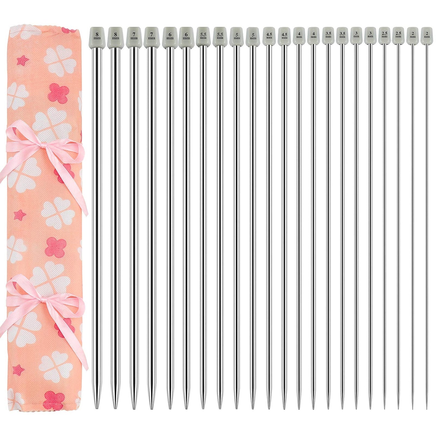 Hysagtek 22 Pcs Knitting Needles Set, 14 Inches Stainless Steel Straight Single Pointed Knitting Needle Kit Metal Knitting Kit in Different Sizes 2.0mm to 8.0mm, with Gift Organizer Bag, 11 Pairs