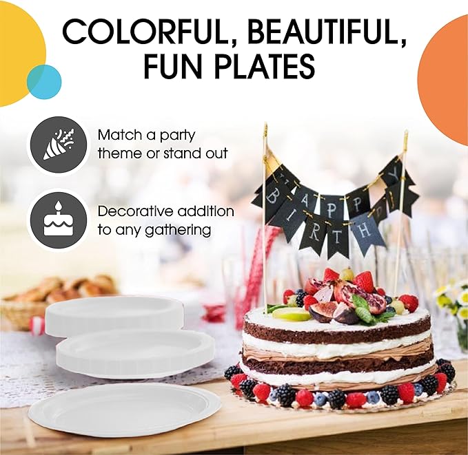 Exquisite Party Solids White Paper Plates Disposable Heavy Duty 9 Inch White Disposable Plates For Party 100 Pcs Heavy Duty Paper Plate 350 GSM, Birthday Supplies Plate Set