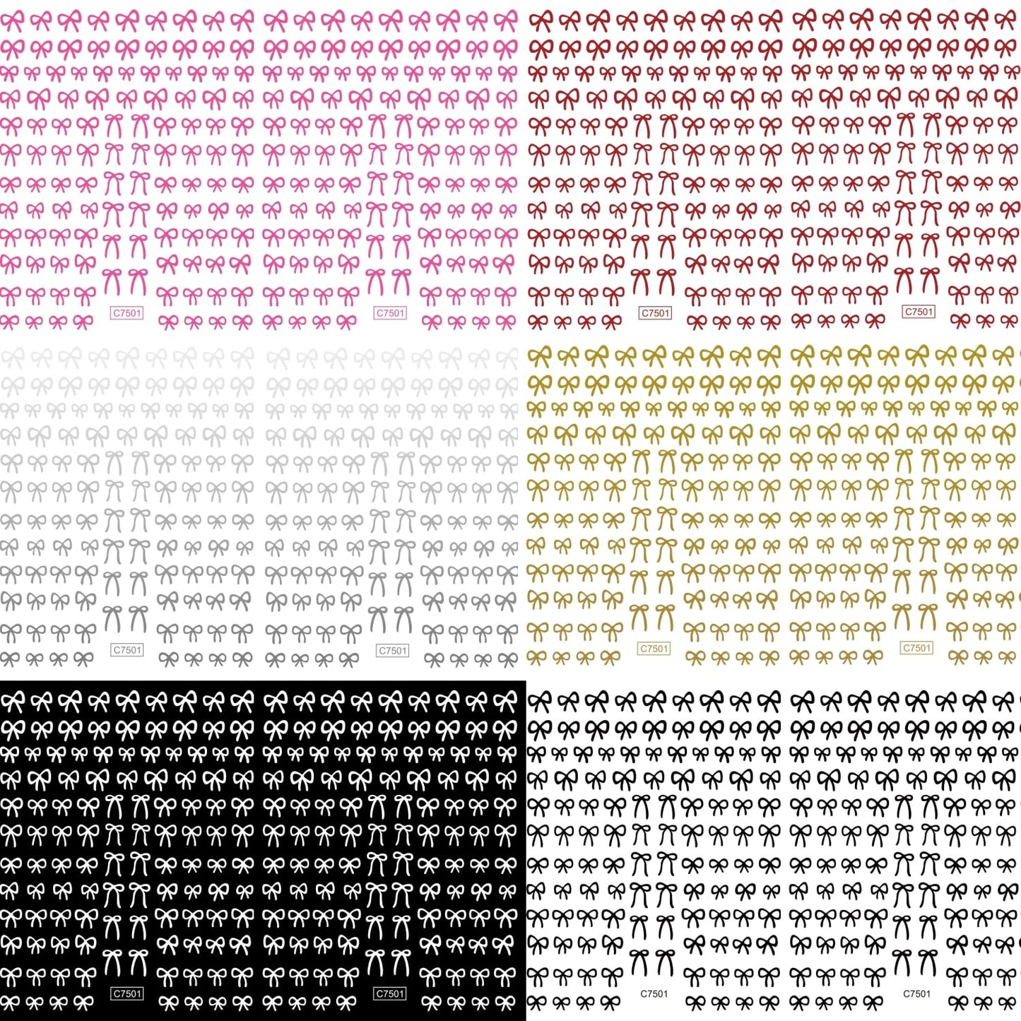 12 Sheets Self-Adhesive Bow Nail Stickers - 3D Decals for Nail Art - Black, White, Pink - DIY Manicure Decorations for Women & Girls