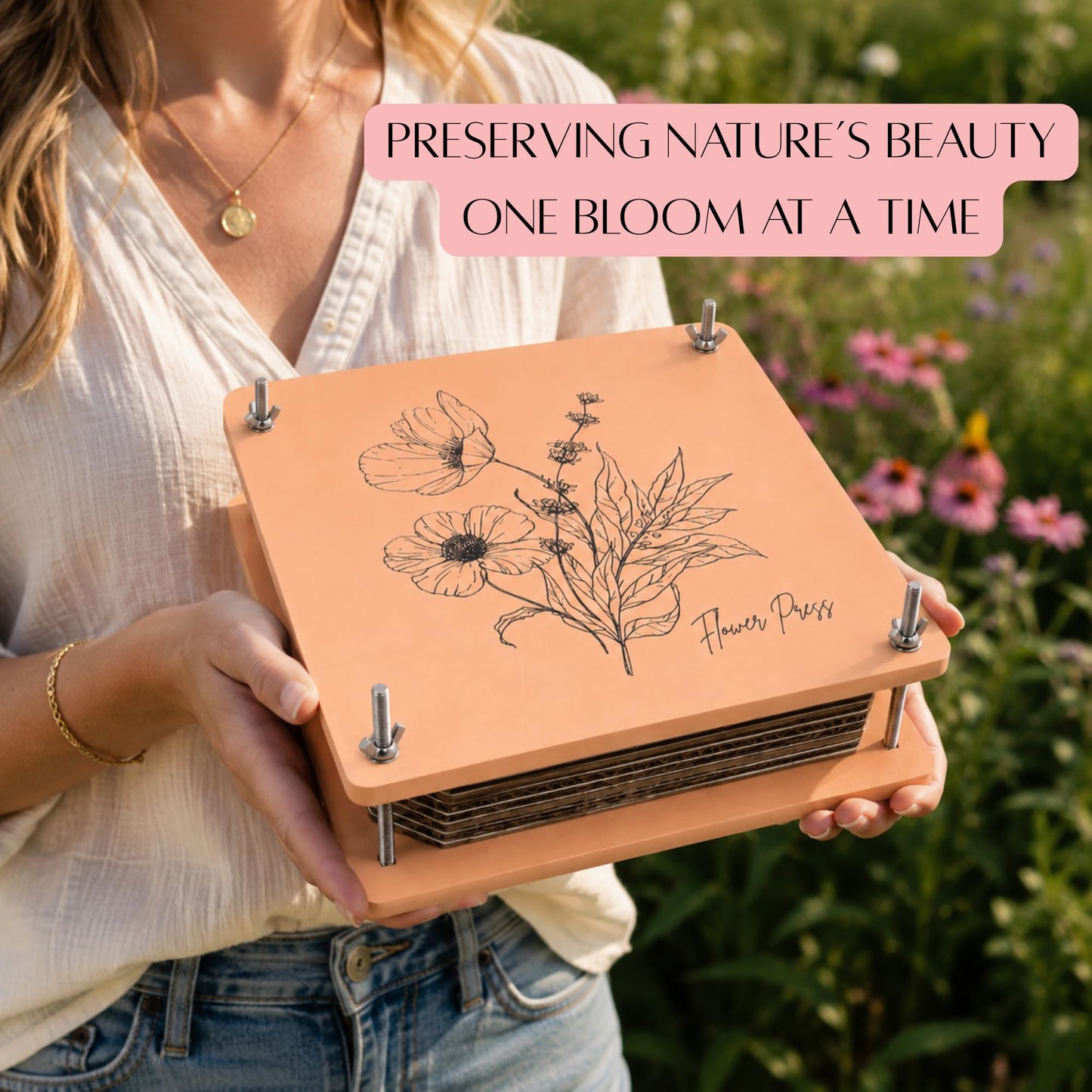 Wooden Flower Press - Durable Bolt Lock Design Complete Pressing Kit w/White Absorbent Sheets, Ebook Guide & More - 10 Layers for Drying & Preserving Flowers - Ideal Craft Gift for Nature Lovers