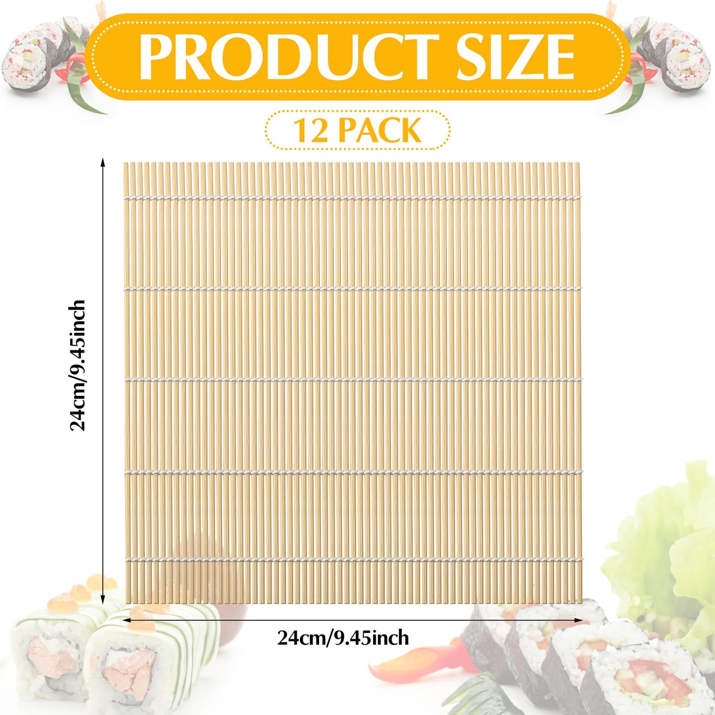 Hoolerry 12 Pcs Sushi Mat Bulk Bamboo Sushi Making Roller Non Stick Square Rolling Mat for Home Party Supplies, 9.5" x 9.5"