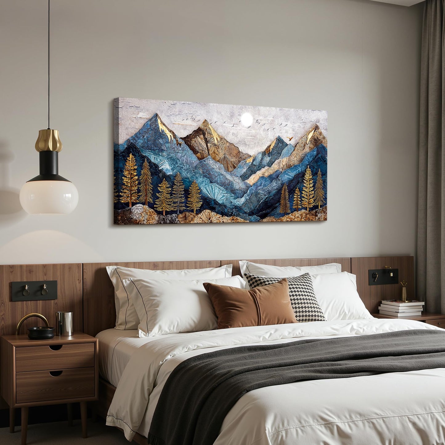 imjiayu Mountain Wall Art, Large Wall Decor, Landscape Wall Art, Modern Abstract Scenery Art, Rustic Picture Nature Prints, Blue and Gold Paintings for Living Room Bedroom Kitchen Home Office 20"x40"