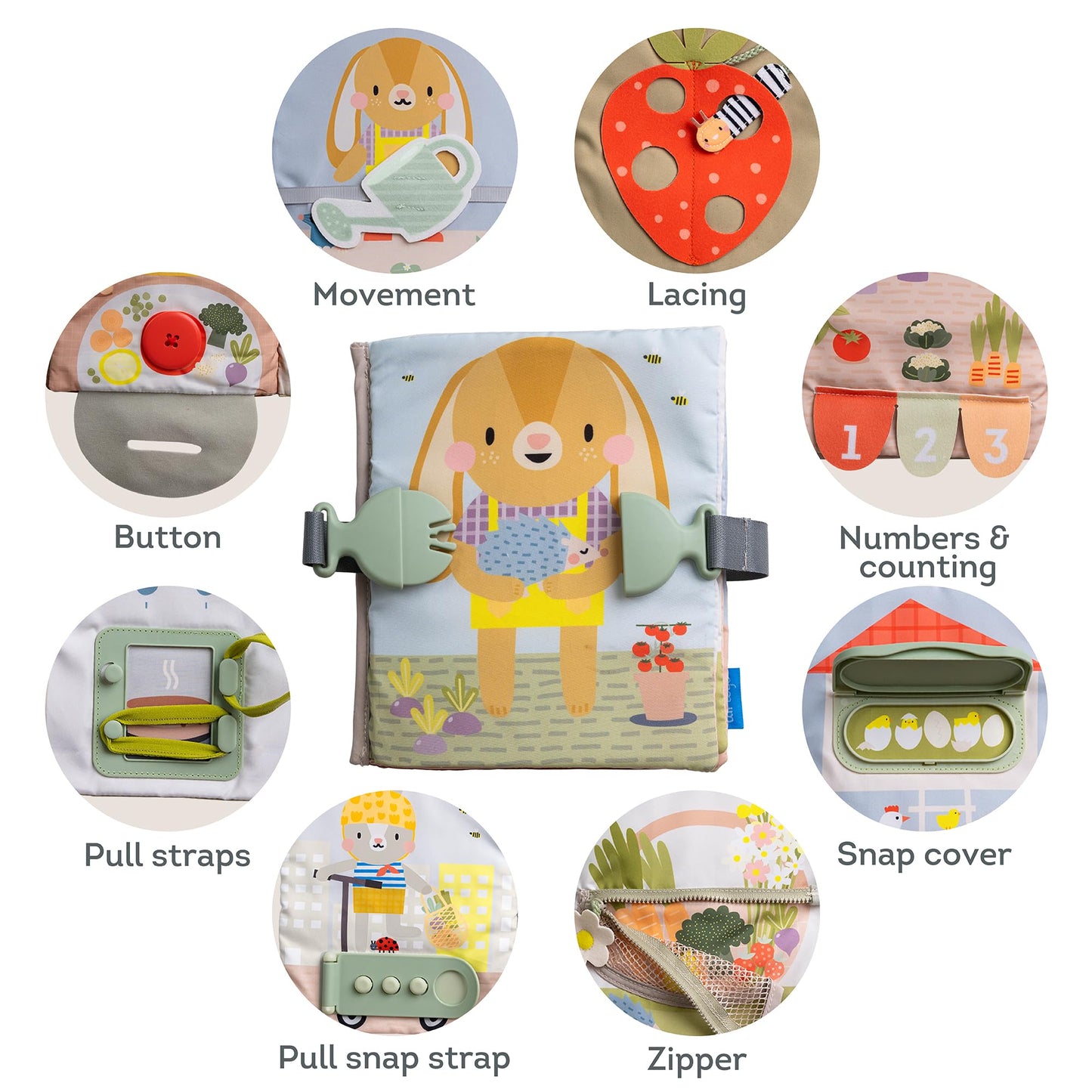 Taf Toys Busy Book for Toddlers 1-3 - Montessori Activity Book with 12 Sensory Learning Activities - Develops Fine Motor Skills and Early Numeracy Through Play