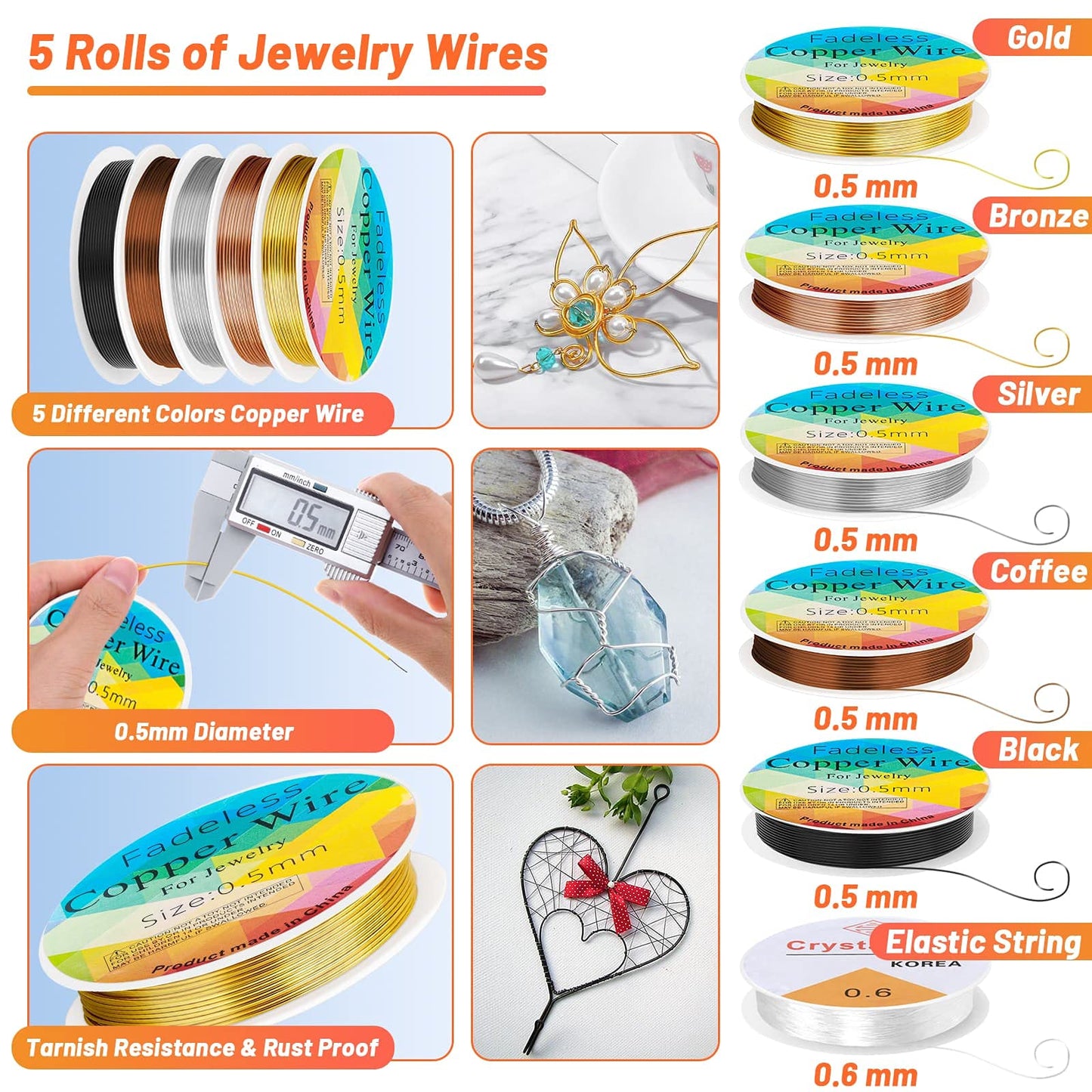 Audab Jewelry Wire Wrapping Jewelry Making Supplies Kit, Ring Sizer Measuring Tools Kit with Tools, Ring Craft Wires, Jewelry Findings for Rings Repair