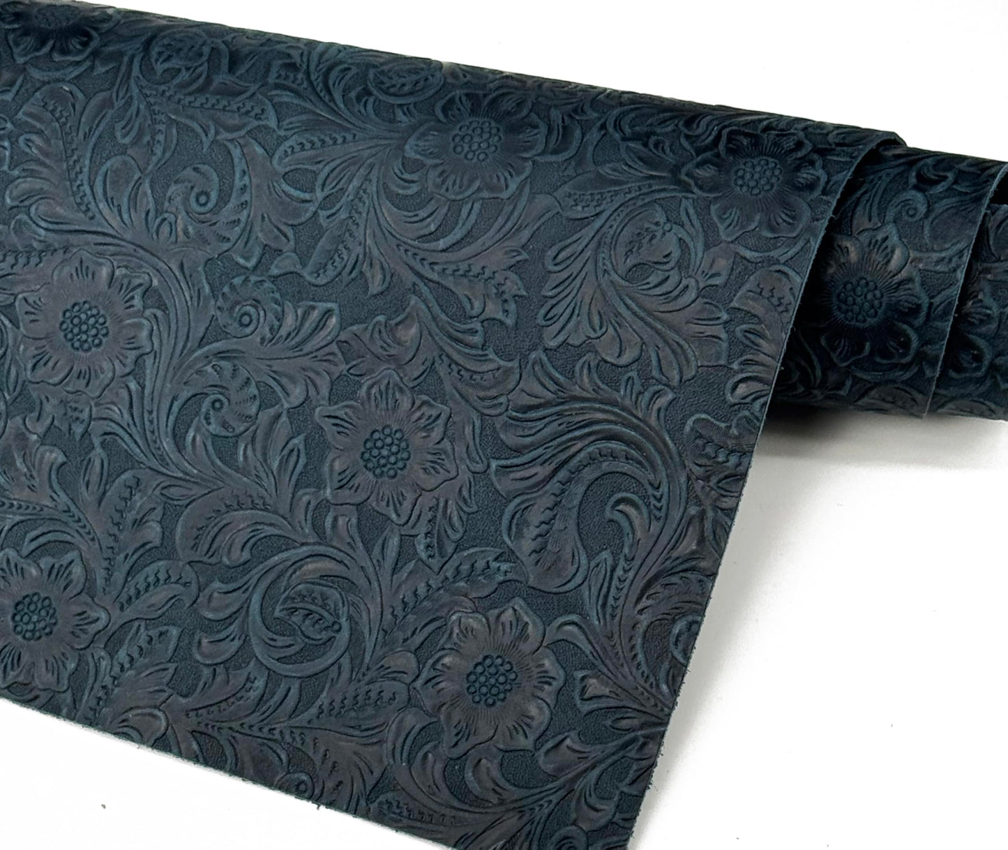 Western Style Bump Texture Geometric Pattern 2.0mm(5-5.5oz) Genuine Leather Sheet,Floral Tooling Craft Leather for DIY Projects（Navy Blue | Pattern 12"x12"）