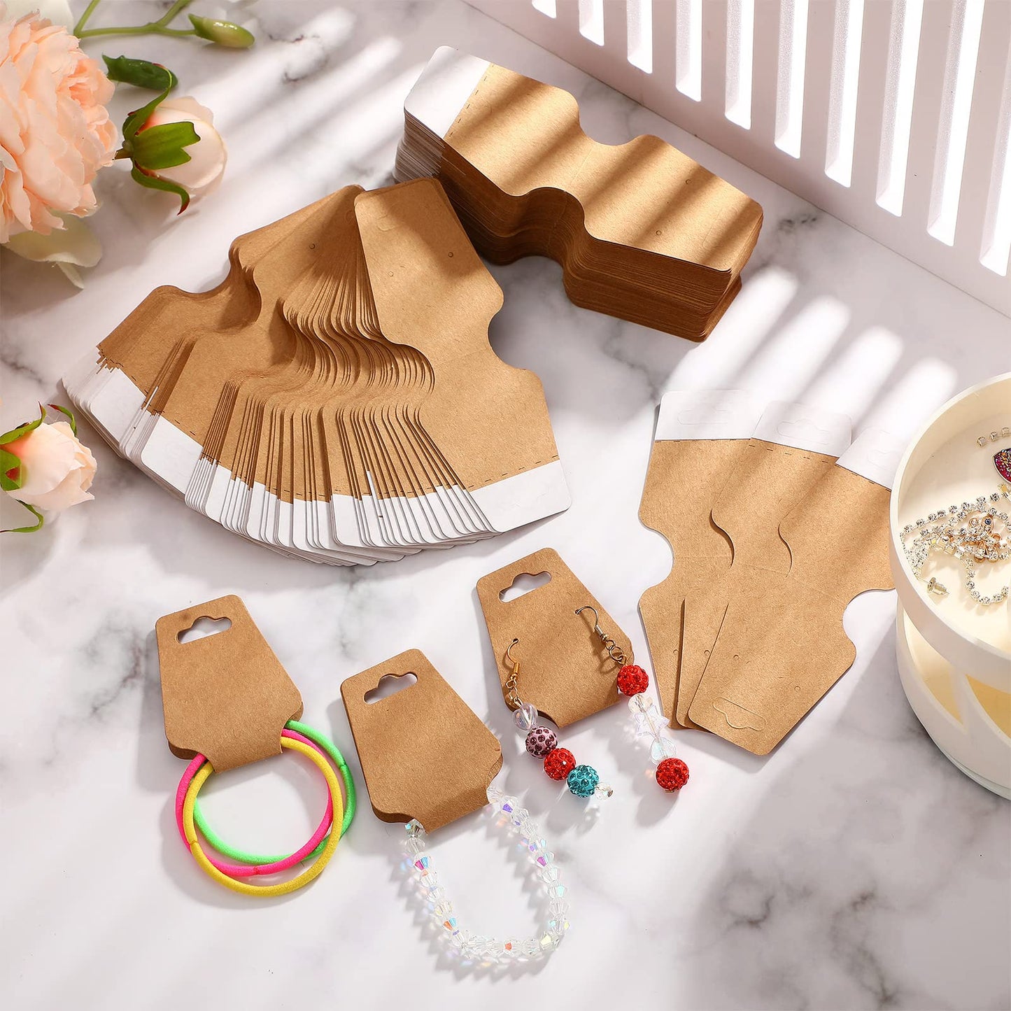 400 Jewelry Display Cards with Adhesive Kraft Paper Cards Necklaces, Keychains, Bracelet Display for Necklaces(Khaki)