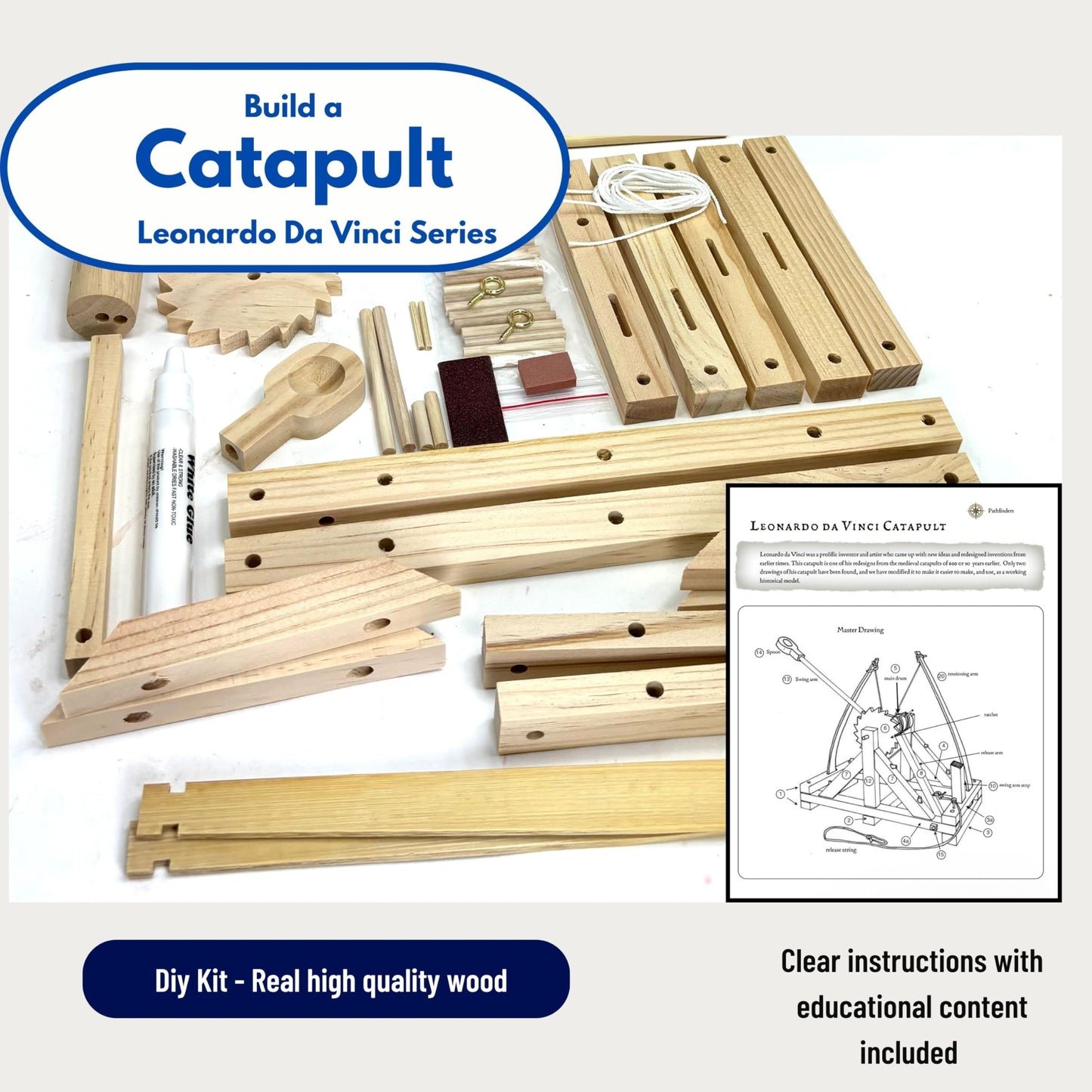 PATHFINDERS STEM Kits – Leonardo da Vinci Catapult kit | Trebuchet Science Kits for Kids Age 12-14 | Toys for Ages 8-13 Physics Toys | Kids Engineering kit | Learning Resource | Engineering