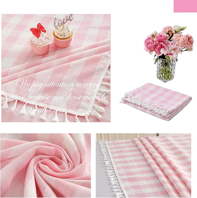 Rectangle Table Cloth for Spring, Summer, Valentine's Day, Easter, Christmas Tablecloth-Farmhouse Checkered Cotton Tablecloths (55" x 84",Pink)