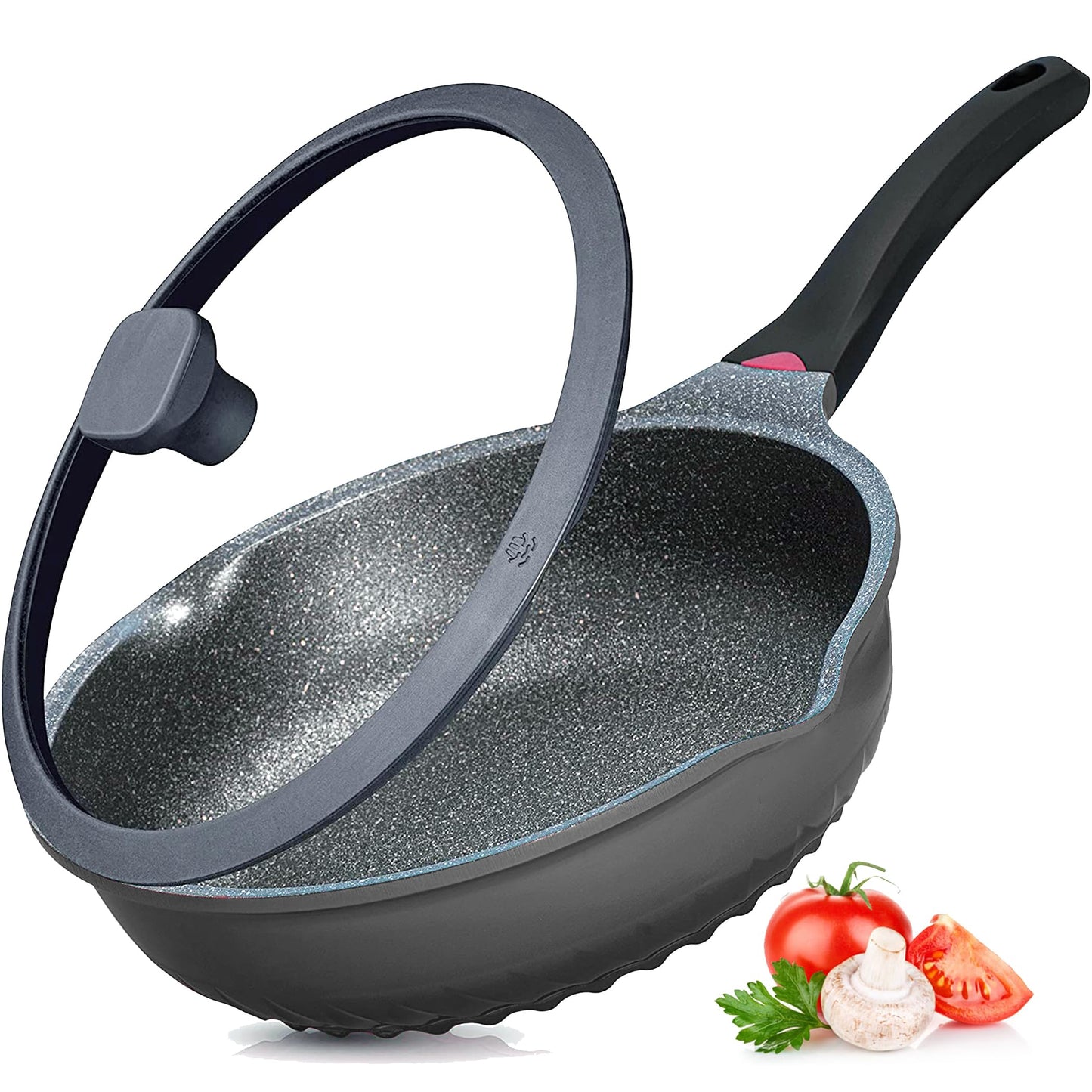Vinchef New Handle Update 11In/5Qt Aluminum Nonstick Deep Frying Pan with Lid and Heat Indicator, Anti Scratch and Anti Stain Deep Saute Pan, Induction Compatible