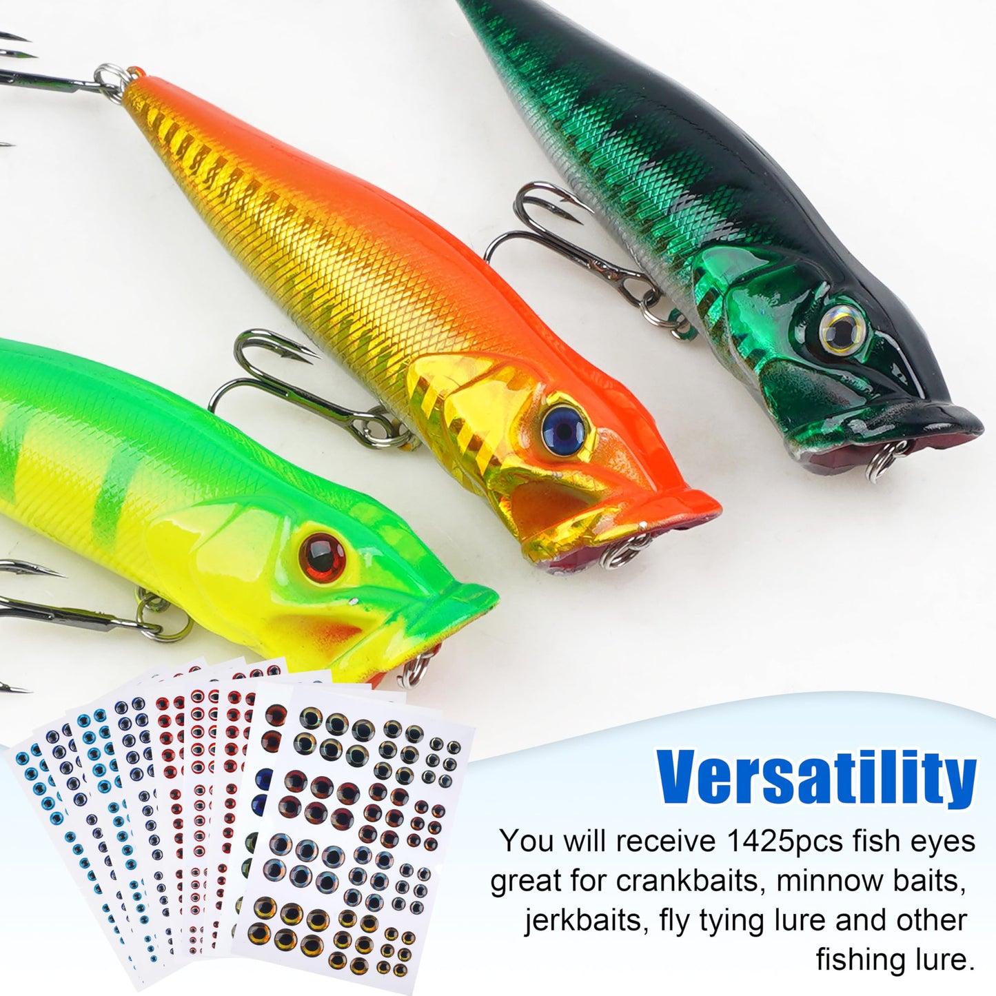 SILANON 1425pcs Fishing Lure Eyes, 3D/4D/5D Fishing Eyes Artificial Realistic Fish Eyes Fly Tying Eyes for Making Fishing Bait Lures Crafts DIY Materials Tool