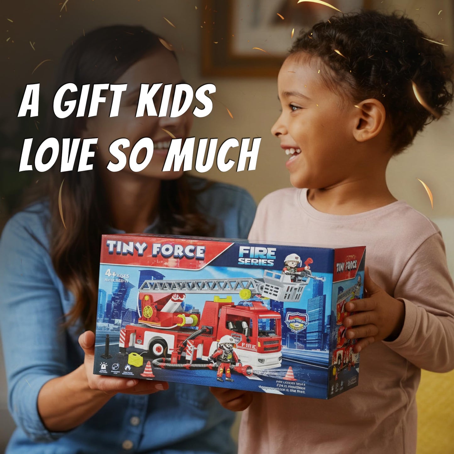 Tiny Force Toy Ladder Fire Truck Toy – Firefighter Fire Truck with Extendable Fire Ladder, Toy Truck for Kids, Perfect Firefighter Gift for Pretend Play Fun