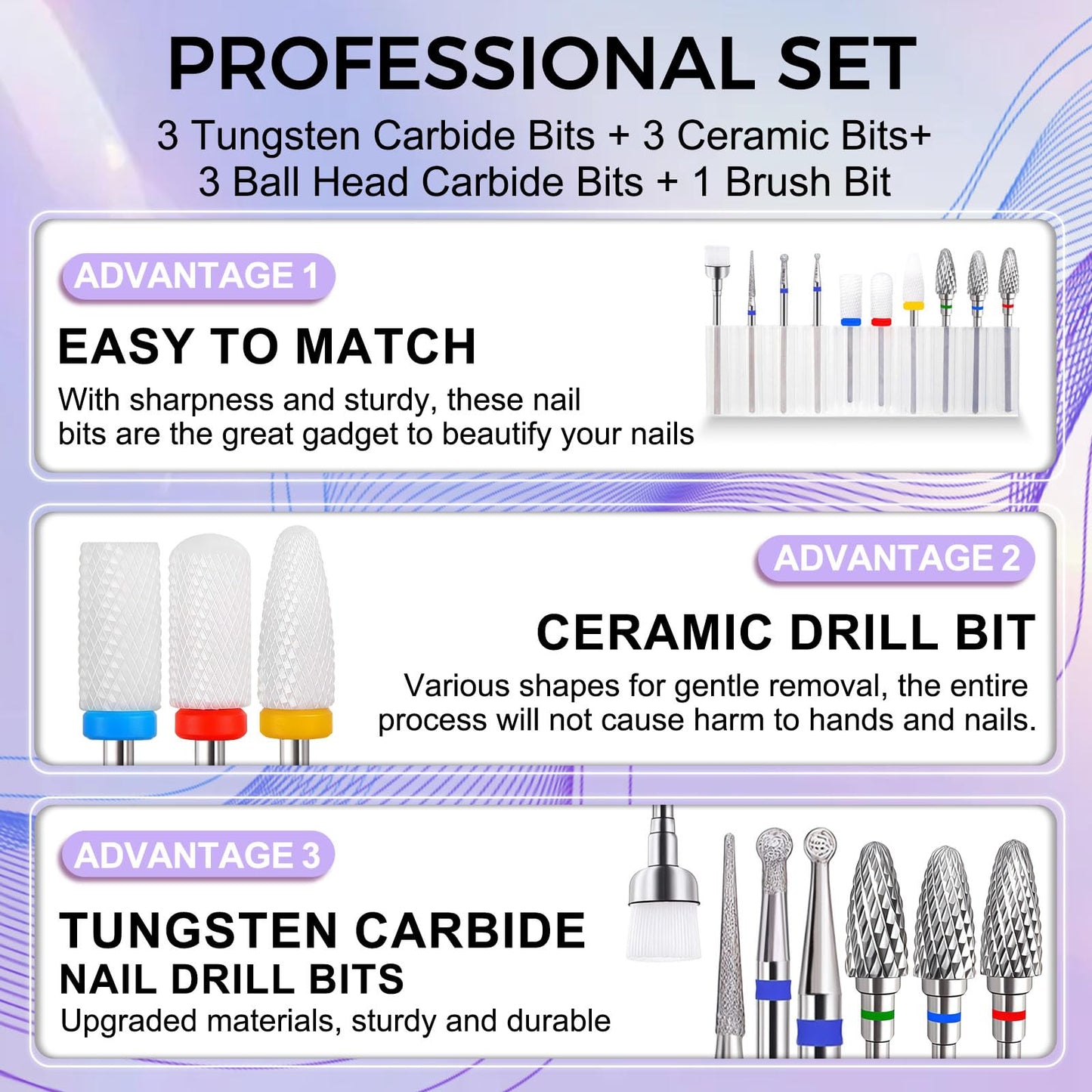Fantexy 10 Pieces Ceramic Nail Drill Bits, 3/32 Inch Professional Acrylic Nail Bit Set, Nail File Bits Nail Art Tools for Electric Manicure Machine Home Salon Use