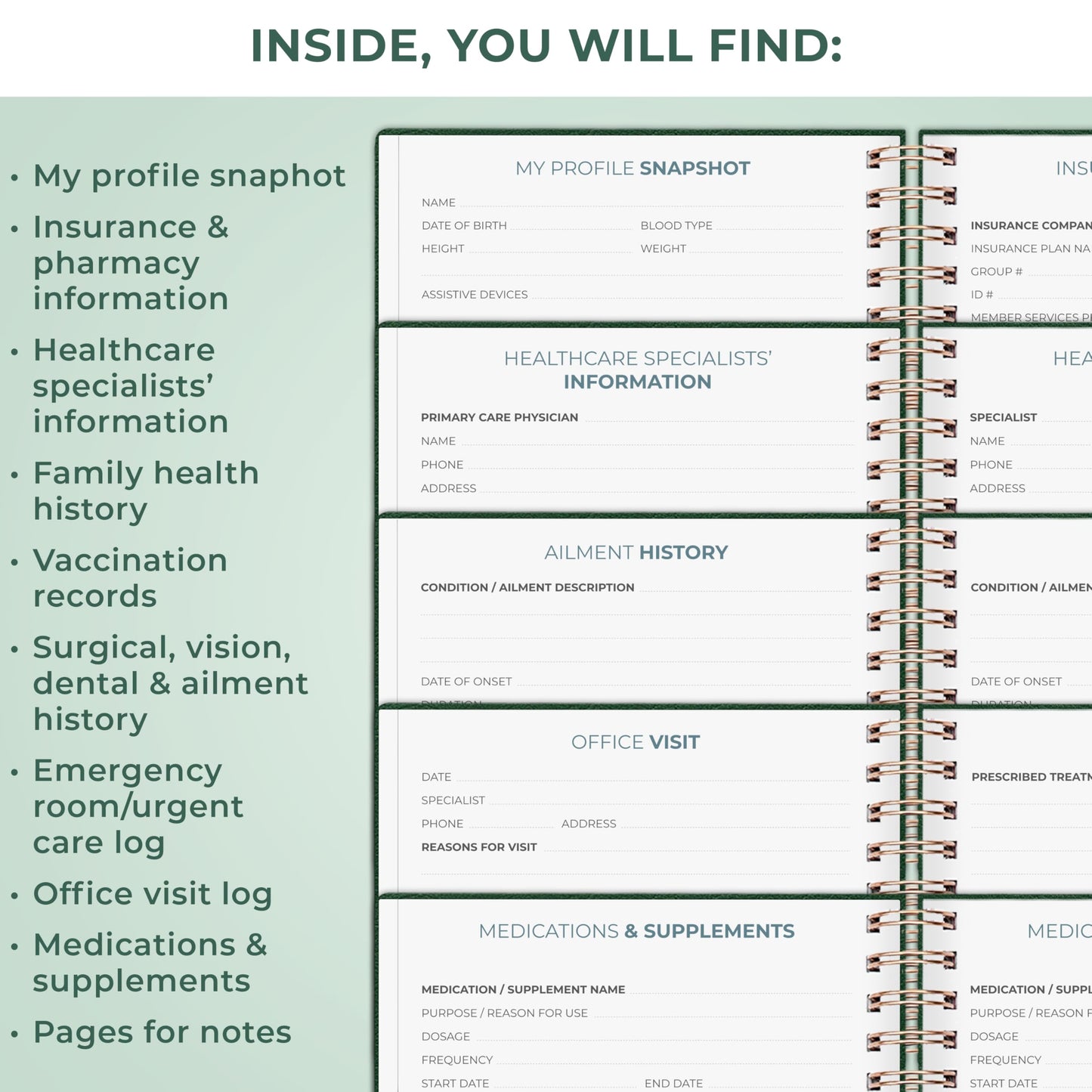 Clever Fox Personal Health Record Keeper – Medical Care Planner – Wellness & Medication Tracker Journal for Patients – Organizer Notebook, Daily Tracking Log Book & Appointment Diary (Forest Green)
