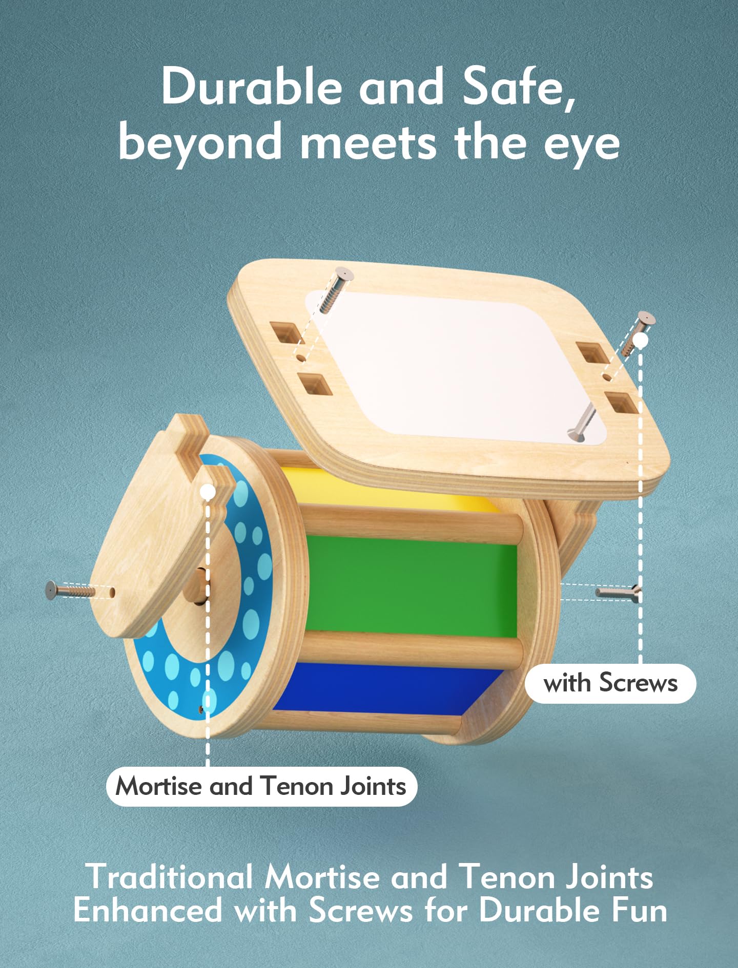 Boby Montessori Spinning Drum: Sensory Experience for Babies 6-12 Months - Engage, Explore, and Learn with Our Wooden Infant Toy