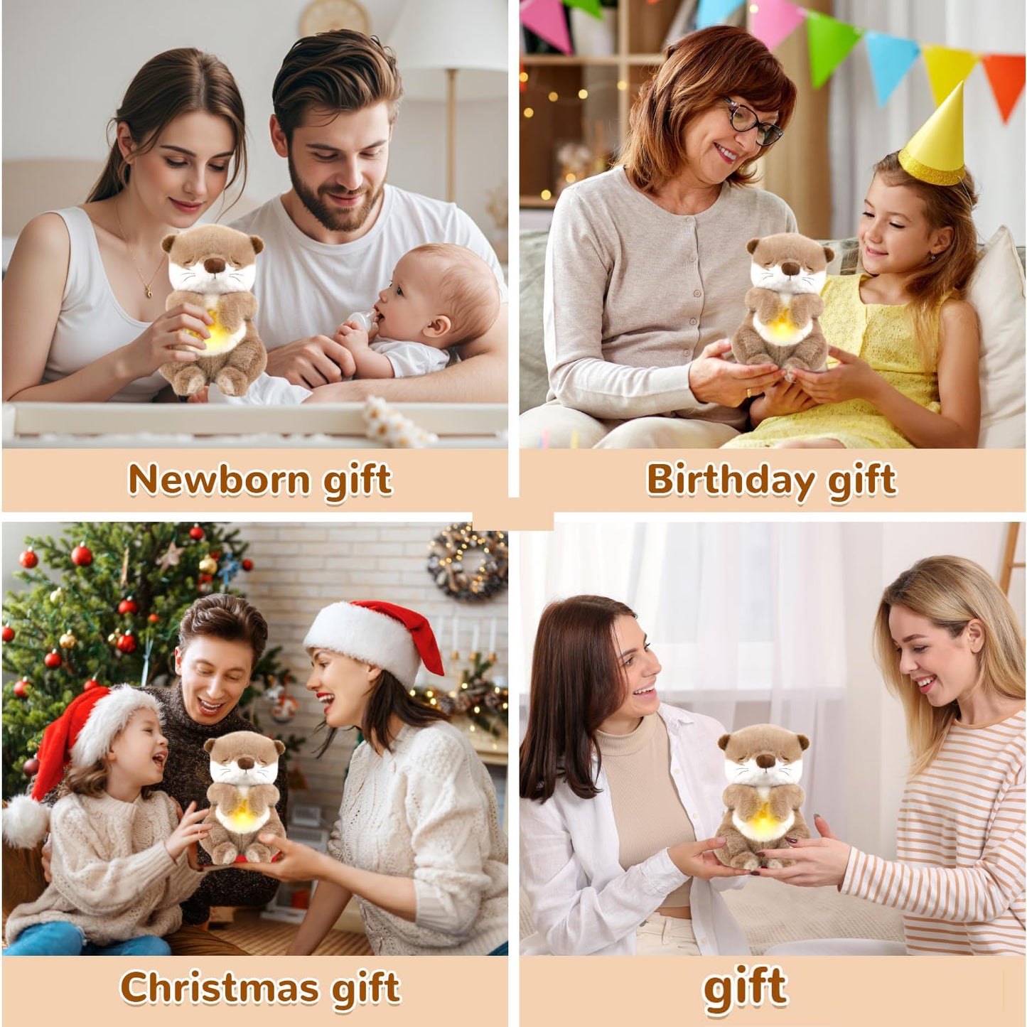 FATIRO Breathing Stuffed Animal Otter Plush, Breathing Otter Plush with Soft Light & Music, Interactive Otter Toy with Volume Control Cute Breathing Plush for Adults and Kids