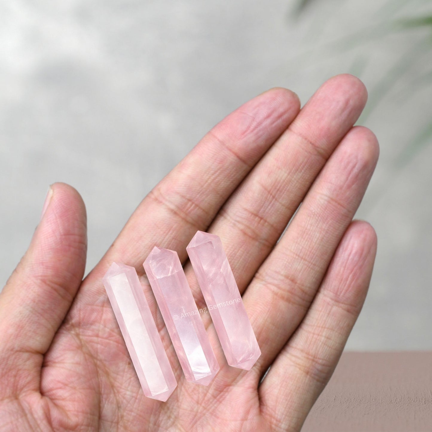 Amazing Gemstone Rose Quartz Crystal Points Bulk Healing Crystals and Stones - Pack of 3 Double Terminated Healing Wand Point Bulk Crystals for Crafts, Crystal Grid, DIY - Premium Crystals