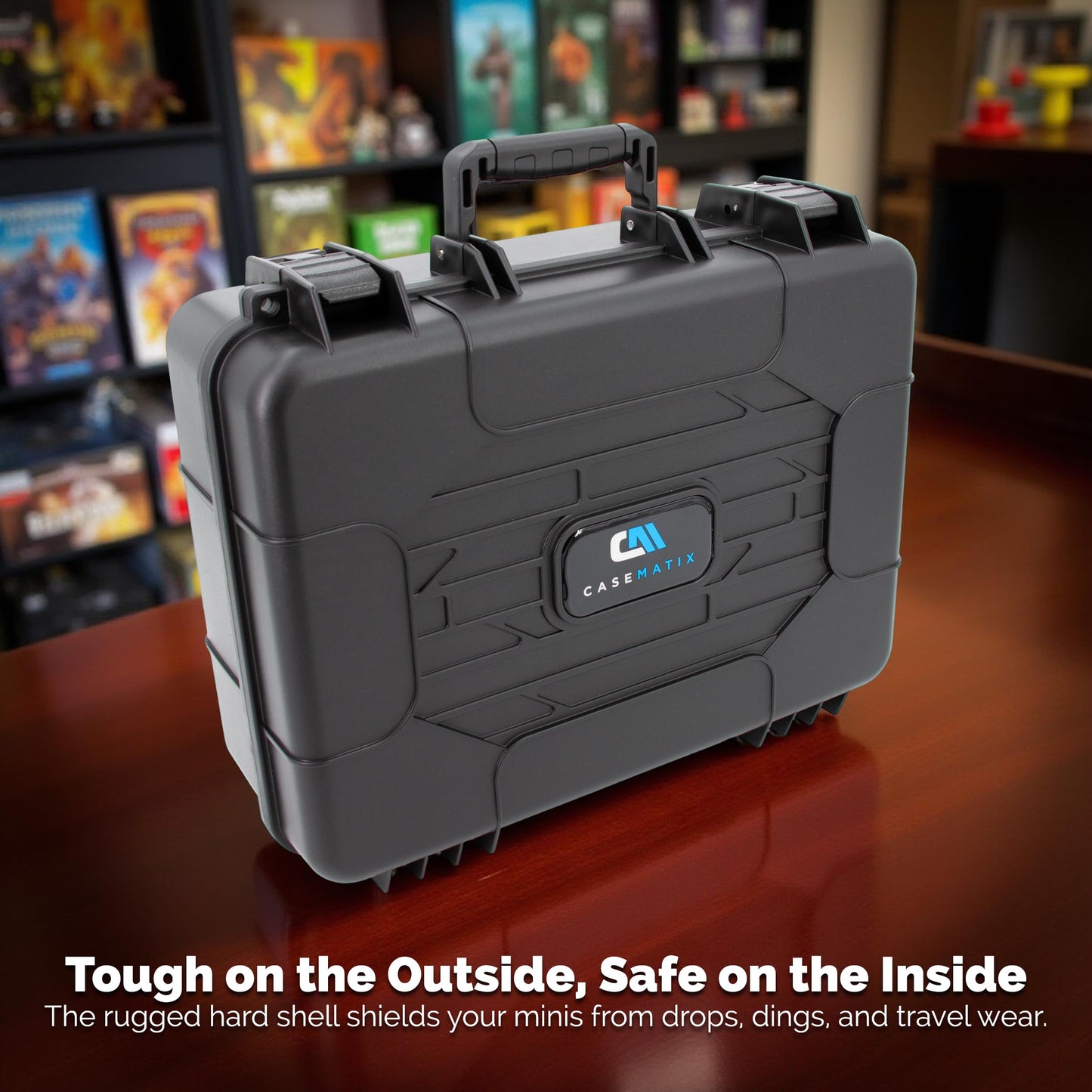 CASEMATIX Hard Shell Miniature Carrying Case - 80 Slot Figurine Miniature Storage Case with Customizable Foam Layer for Large Miniatures Compatible with Warhammer 40k, DnD & More!