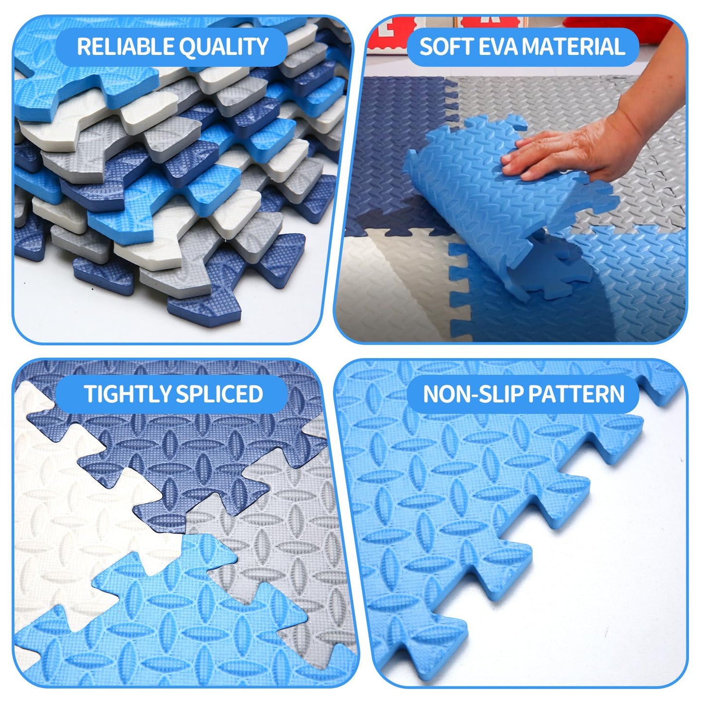 Coolcandy Baby Foam Play Mat 16Pcs with Edge Strips, 4 Colors Interlocking Floor Tiles, 0.4″ Thickened Non-Slip Puzzle Floor Mat for Infants Toddlers Playroom & Daycare