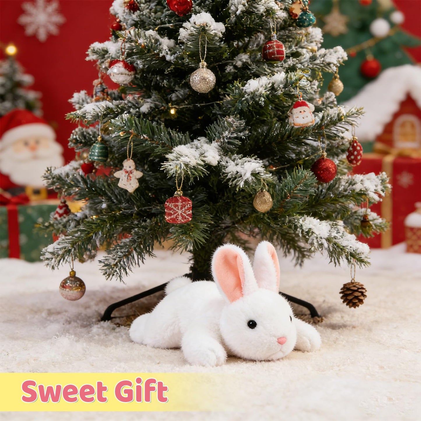 PEACH CAT Easter Bunny Stuffed Animal Cute Plushies White Rabbit Plush Toys Birthday Easter Gifts for Girls Boys Kids
