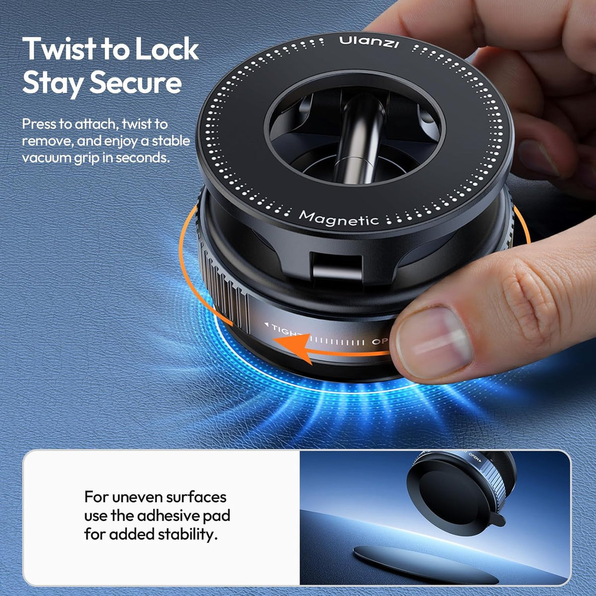 ULANZI SK-25 Car Phone Holder for Magsafe, Vacuum Suction Cup Magnetic Phone Mount, 360° Adjustable Phone MagMount for Car/Ceramic Tile/Gym/Mirror, Load up to 1kg, Magnetic Force ≥14N（Black）